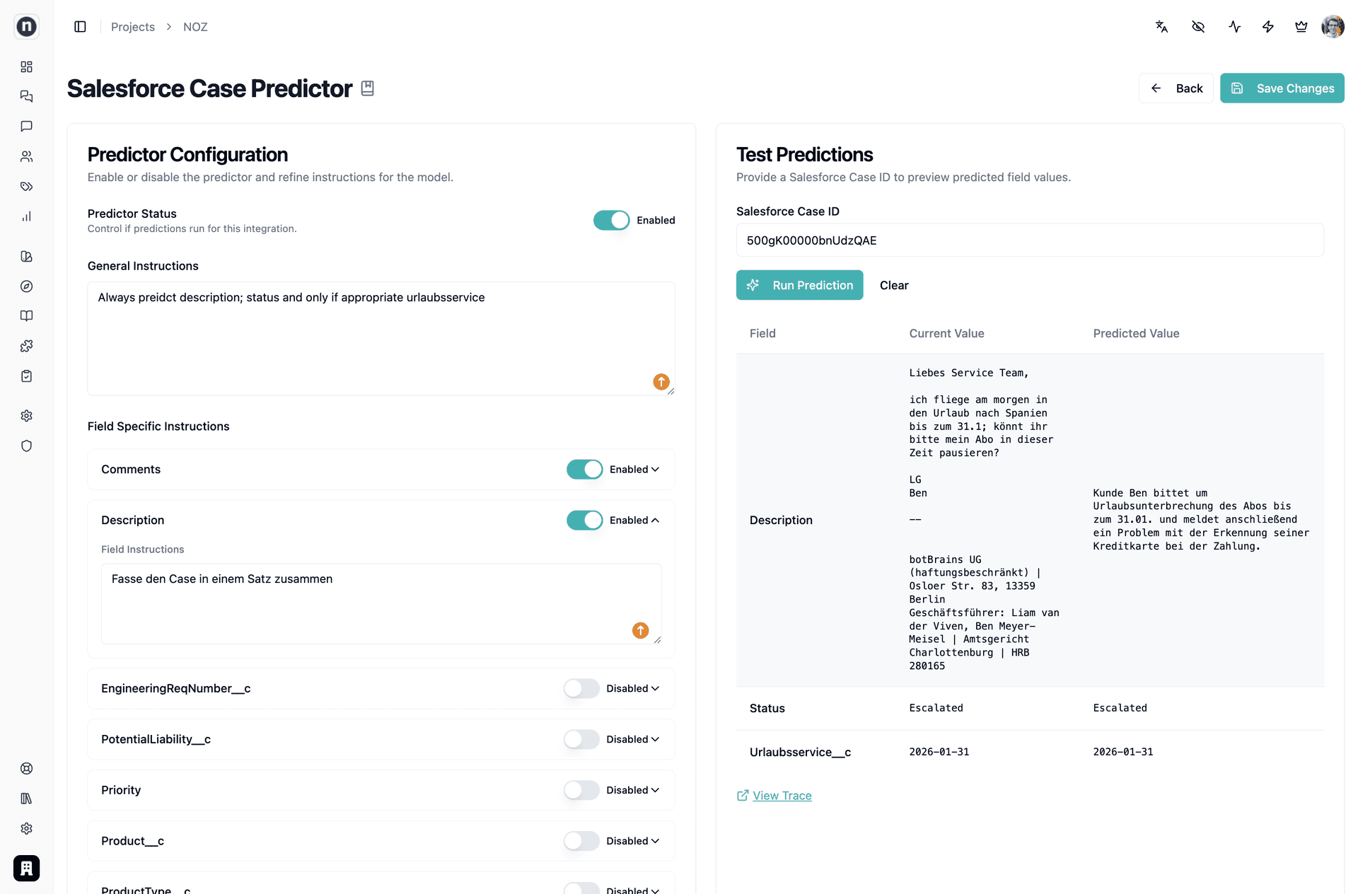 Mock: Predicted case fields applied automatically