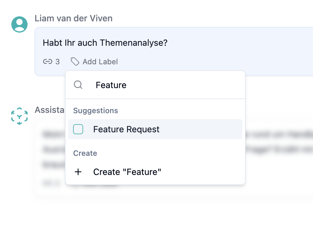 Label-Auswahlinterface zeigt, wie Gespräche markiert werden