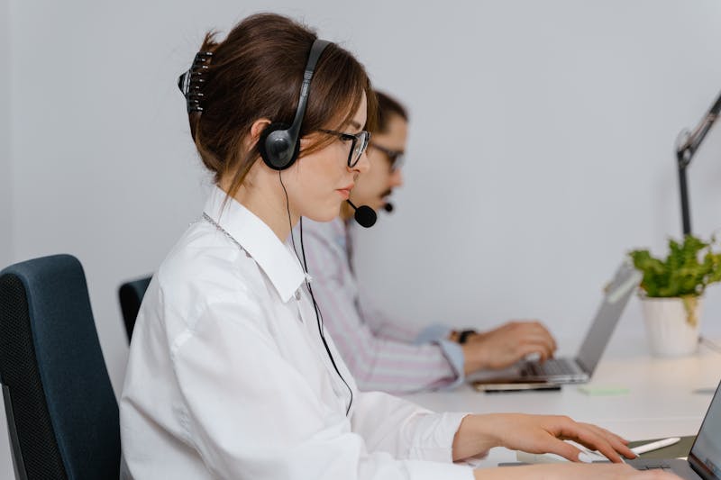 Customer service agents working at call center