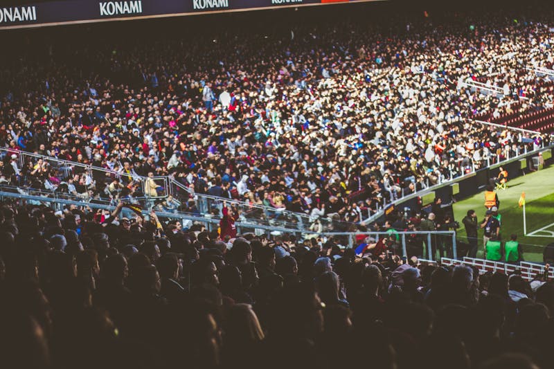 Crowded soccer stadium packed with fans
